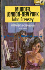 Creasey, John. 'Murder, London-New York', published by Pan Books in 1966 in paperback, 192pp. Sorry, Sold Out, but click image to access prebuilt search for this title on Amazon